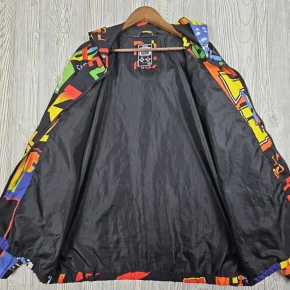 BornFly Jacket Men's 2X Multicolor Gaming All Over‎ Logo Parody Streetwear Zip